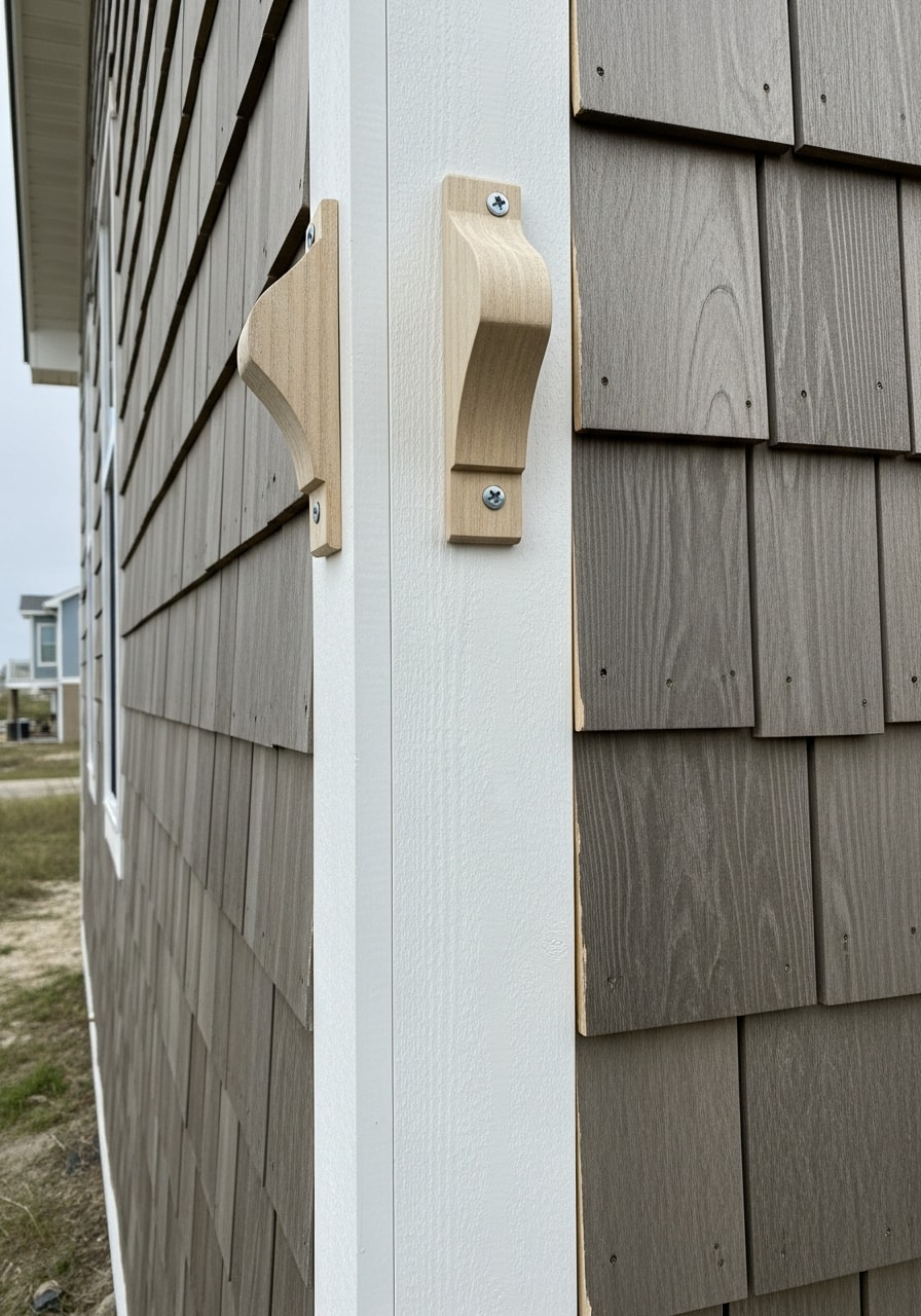 Close-up of a Topsail oceanfront property exterior showing coastal-grade materials and maintenance.